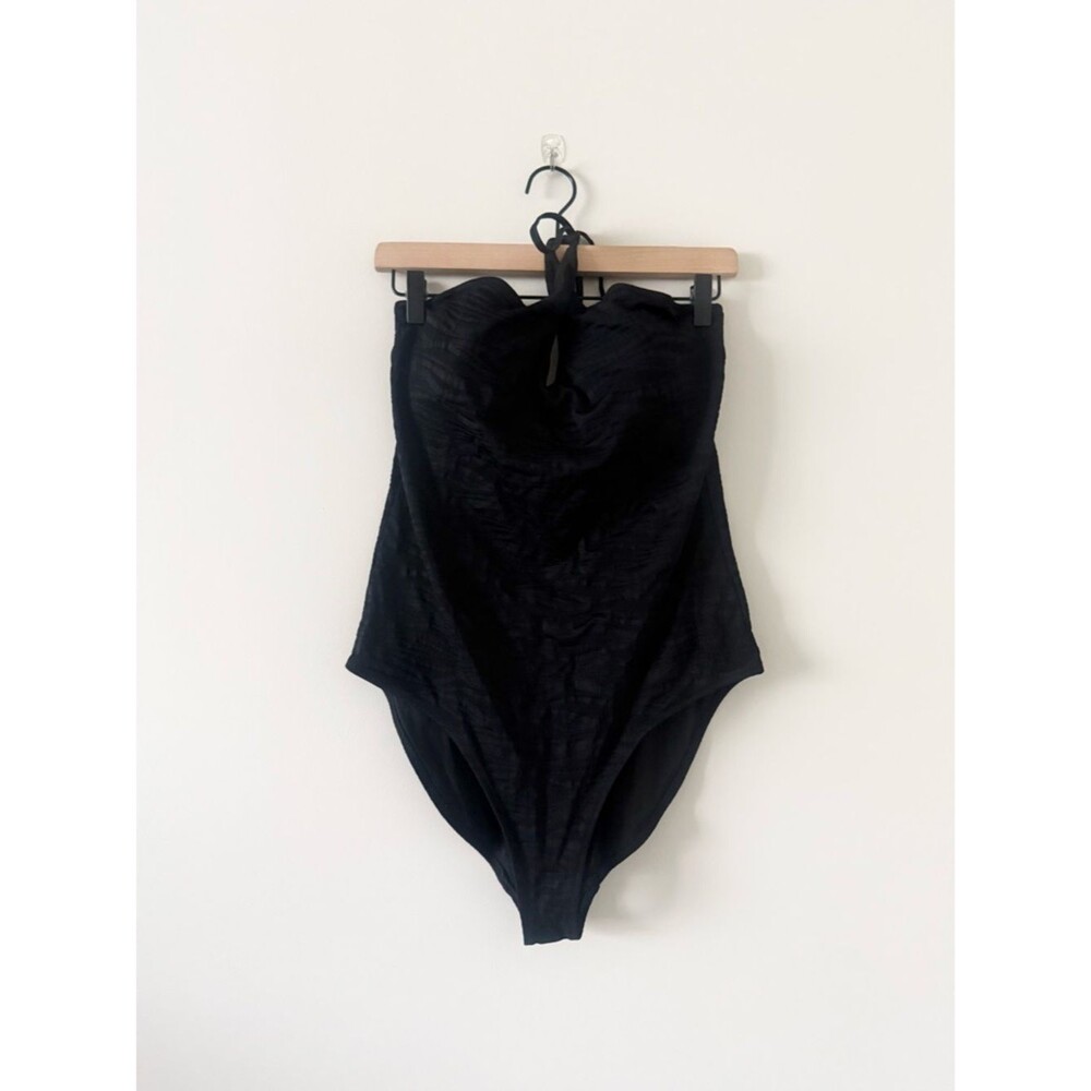 Aerie Black One-Piece Swimsuit with Criss Cross Halter Strap Crinkle Texture XL
